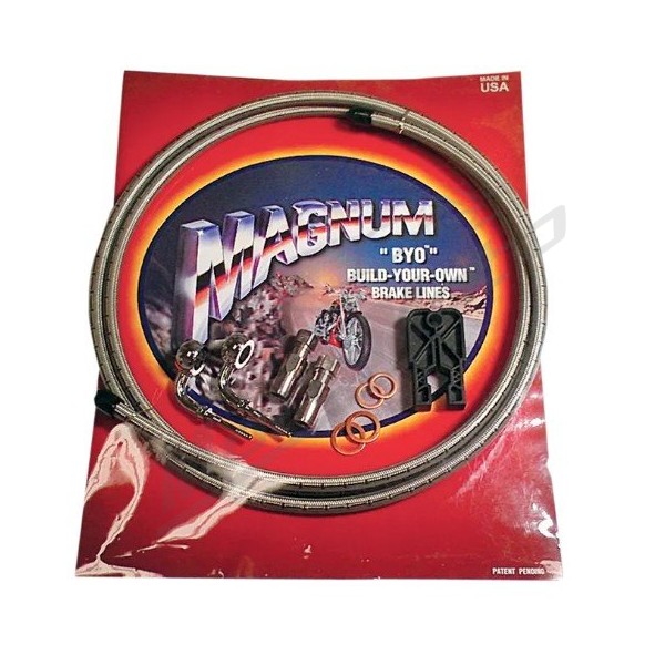 MAGNUM SHIELDING BYO Front Brake Line Kit Silver 90°/90° Harley Davidson FLD / FLST / FLSTC / FXD / FXSTC / XL 883/1800 85-17 183cm