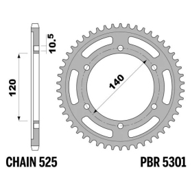 PBR Standard C45 Steel Rear Sprocket 5301 - 525 KAWASAKI / SUZUKI 600-750cc 1991-2006