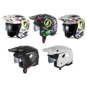 Ufo 2025/09 sheratan jet / trial helmet with sunblind color white / ufo application mix size xl ( ece 22r06 ) - collection 2025