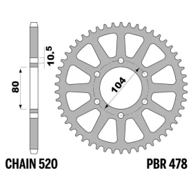 PBR Standard C45 Steel Rear Sprocket 478 - 520 CF MOTO / KAWASAKI / POLARIS 325-1000cc 1988-2025
