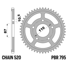 PBR Standard C45 Steel Rear Sprocket 795 - 520 ​​​​​​​SUZUKI GS / SFV / SV 500-650cc 1978-2024