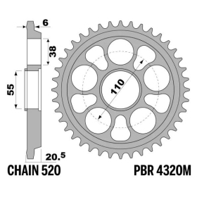 PBR Ultra-Light Aluminium Hard Anodized Rear Sprocket 4320M - 520 DUCATI 950 HYPERMOTARD 2019-2024