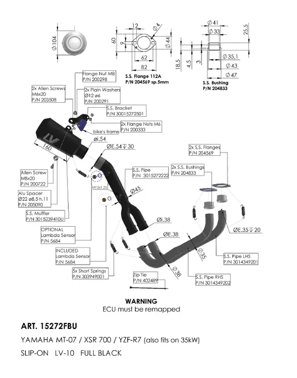 LEOVINCE LV-10 Full Black Išmetimo sistema Yamaha MT-07 / R7 / XSR 700 20-26