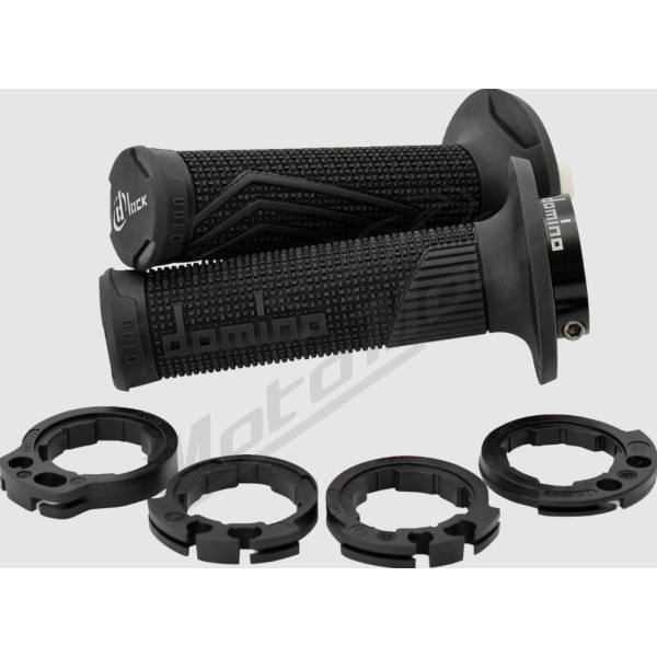 DOMINO D-LOCK LOCK-ON MOTOCIKLO VAIRŲ RANKENĖLIŲ KOMPLEKTAS JUODAS