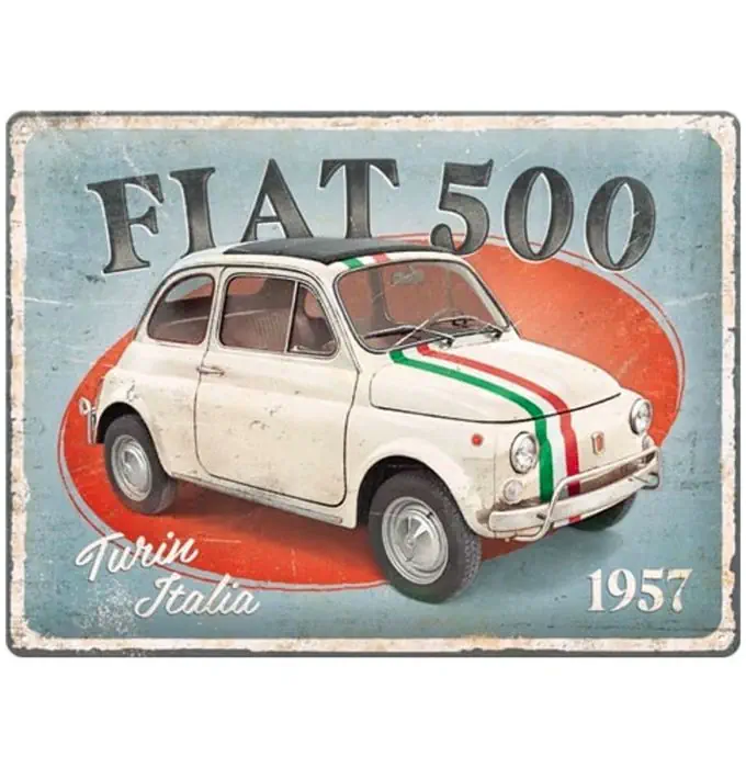 Metalinė lentelė FIAT 500 TURIN ITALIA 1957 30x40
