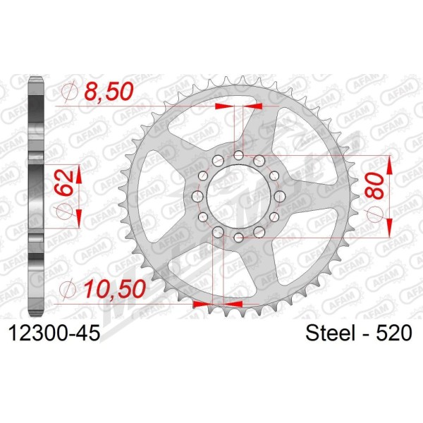AFAM plieninė standartinė galinė žvaigždė 520 45-46 dantukų YAMAHA SR / RD / XT 250cc 80-98