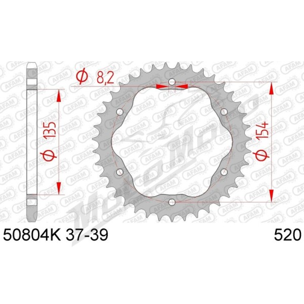 AFAM plieninė standartinė galinė žvaigždė 520 38 dantukų DUCATI 1098-1198cc 07-11