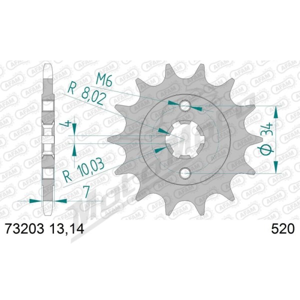 AFAM Steel Standard Front Sprocket 73203 - 520 13-14 teeth KTM DUKE / RC / HUSQVARNA SVARTPILEN 125-200cc 11-25