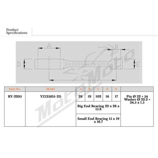 Royal Rods Connecting Rod Yamaha YZ 125cc 05-22