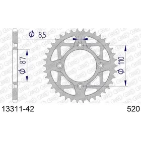 AFAM aliuminio itin lengva kietai anoduota galinė žvaigždė 13311 - 520 42 dantukų ​​​​​​​YAMAHA TY 250cc 86-92