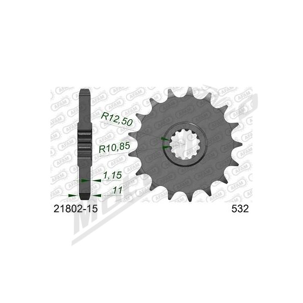 AFAM plieninė standartinė priekinė žvaigždutė 21802 - 532 15-16 dantukų YAMAHA FZR / GTS / YZF / R6 600-1000cc 97-02