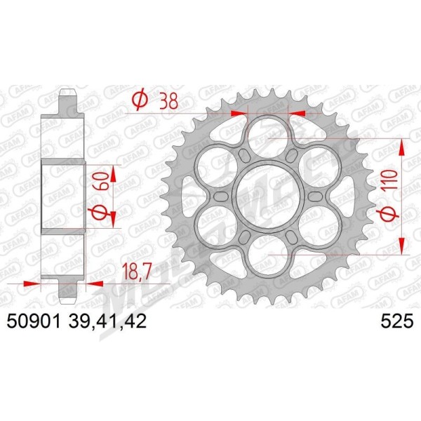 AFAM Steel Standard Rear Sprocket 525 39-42 teeth