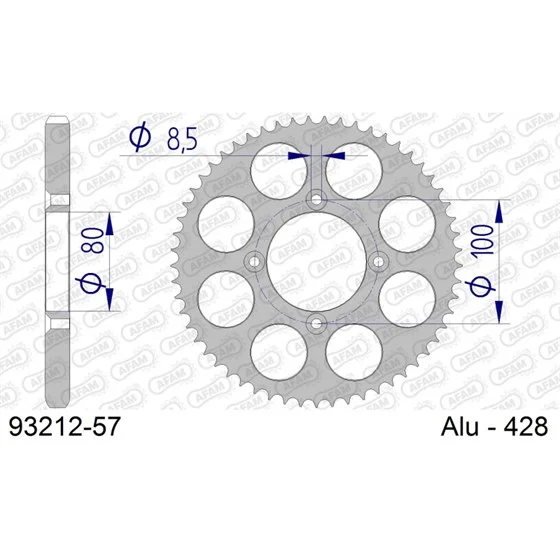 AFAM Aluminium Rear Sprocket 428 57 teeth ​​​​​​​SCORPA SY / TYS 125-175cc 04-08