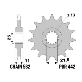 PBR plieninė standartinė priekinė žvaigždutė 442 - 532 YAMAHA GTS / FZR / YZR / YZF 600-1000cc 1987-2005
