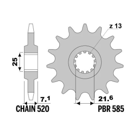 PBR Steel Standard Front Sprocket 585F - 520 KAWASAKI KFX / NINJA / YAMAHA SR / XTZ 450-570cc 1989-2016