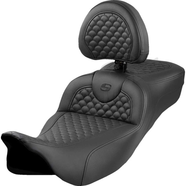 SADDLEMEN Dragon Stitch Roadsofa Seat With Backrest Extended Harley Davidson FLH / FLHR / FLHRC / FLHX / FLTRX 1584-1923 08-25