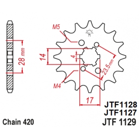 Front sprocket JTF1128 DERBI SENDA/ GPR/ GILERA RCR/ SMT/ APRILIA RS/ RX/ SX 50cc D50B0 / EBE050