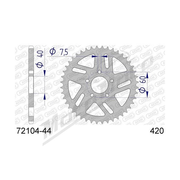AFAM aliumininė galinė žvaigždė 420 44 dantukų KTM SX 50-65cc 98-09