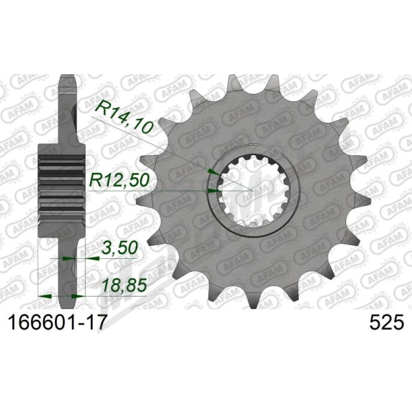AFAM plieninė standartinė priekinė žvaigždutė 166601 - 525 17 dantukų BMW F 750-900cc 18-25