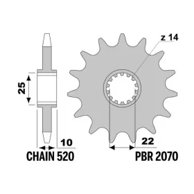PBR Steel Standard Front Sprocket 2070 - 520 GAS GAS / TM RACING / VOR 250-660cc 1995-2020
