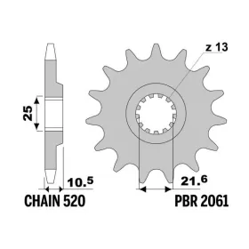 PBR plieninė standartinė priekinė žvaigždutė 2061 - 520 KAWASAKI KSF / KFX / KEF 250-300CC 1987-2004