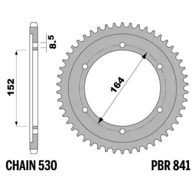 PBR Standard C45 Steel Rear Sprocket 841 - 530 YAMAHA SR 500 1984-1990