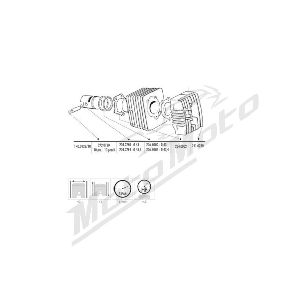POLINI Cylinder Kit 43mm Pin10 Piaggio Bravo / Si 50cc 76-01