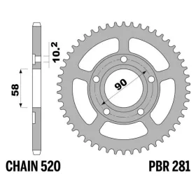 PBR Standard C45 Steel Rear Sprocket 281 - 520 HONDA CRM / NSR 125cc 1989-2001
