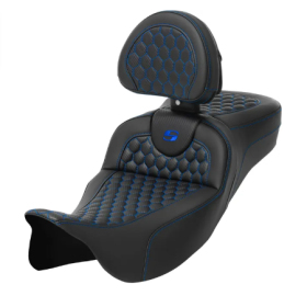 SADDLEMEN Roadsofa Honeycomb Seat With Backrest Extended Blue Harley Davidson FLH / FLHT / FLHX / FLTRX / FLTRXSE 1584-1923 08-24 