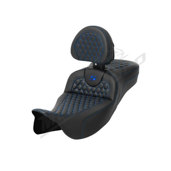 SADDLEMEN Roadsofa Honeycomb Seat With Backrest Extended Blue Harley Davidson FLH / FLHT / FLHX / FLTRX / FLTRXSE 1584-1923 08-24 