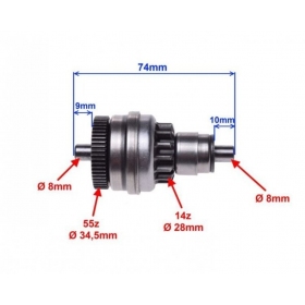 Starter bendix PIAGGIO / GILERA / DERBI EBS050 / D50B050 2T / 4T 14+55teeth