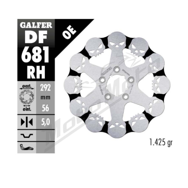 GALFER Skull Front / rear brake disc Harley Davidson FLD / FLHR / FXD / FXST / XL / XLH 883-1690 00-15