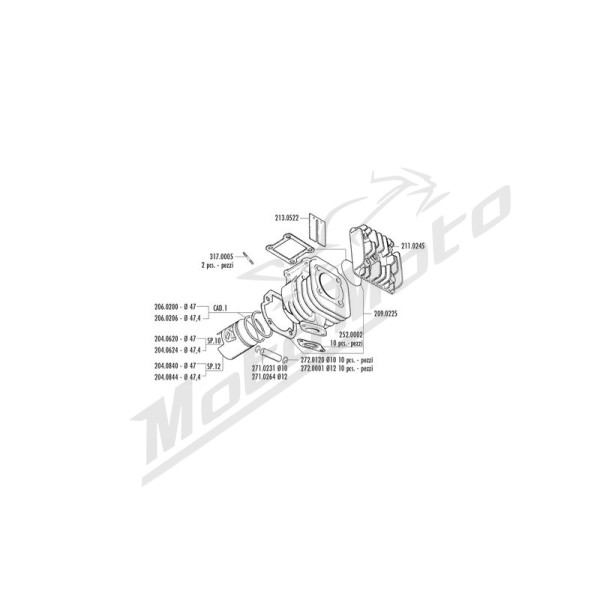 POLINI Cylinder Kit ⌀47mm Pin 12mm Aprilia / Italjet / MBK / Yamaha 50cc 90-19