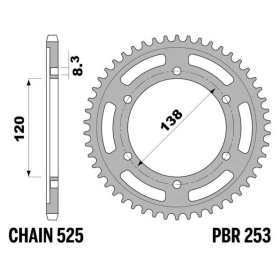 PBR Standard C45 Steel Rear Sprocket 253 - 525 ​​​​​​​HONDA RVF /  VFR 400-750cc 1990-1995