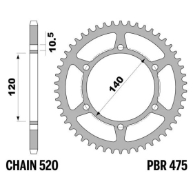 PBR Standard C45 Steel Rear Sprocket 475 - 520 KAWASAKI / MOTO MORINI 250-800cc 1984-2024