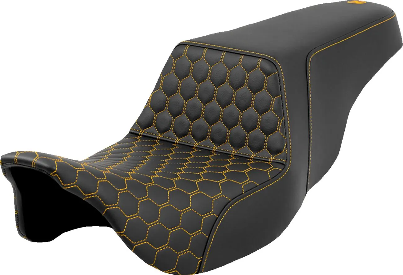 SADDLEMEN Honeycomb Step-Up Seat Yellow Harley Davidson FLTRXST / FLTRX / FLHXS / FLHTKSE / FLHTC / FLHR 1584-1923cc 08-23