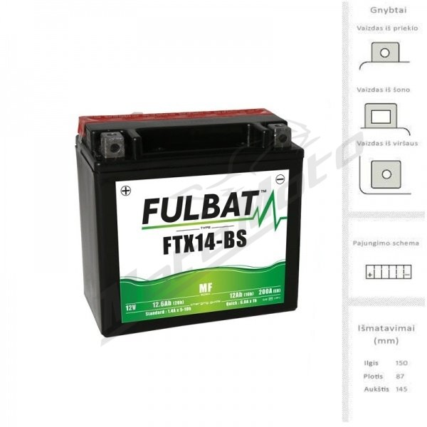 FULBAT Battery 12 Ah 200 A EN 12V YTX14-BS (FTX14-BS)