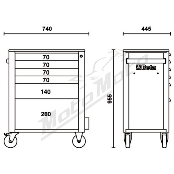 BETA Mobile Roller Cab C24S with six drawers Orange