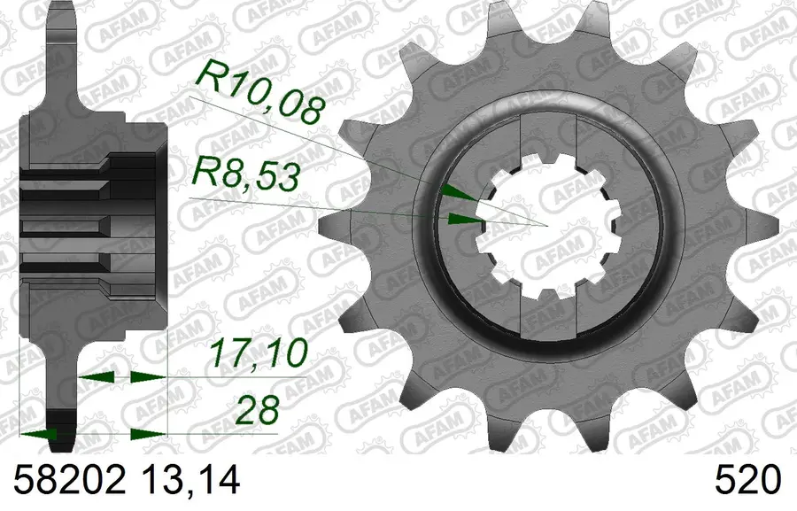 AFAM plieninė standartinė priekinė žvaigždutė 58202 - 520 13-14 dantukų GILERA SP01 / SP02 125cc 84-94
