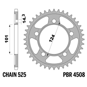 PBR Standard C45 Steel Rear Sprocket 4508 - 525 KTM RC8 / SUPERMOTO / SUPER DUKE 990-1190cc 2005-2016