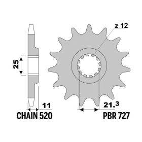 PBR Steel Standard Front Sprocket 727 - 520 BMW / HUSQVARNA / HYOSUNG 250-610cc 1987-2014