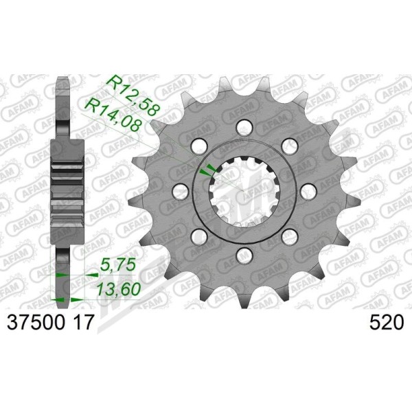 AFAM Steel Standard Front Sprocket 37500 - 520 15-17 teeth APRILIA RS / TUONO / TUAREG / PEGASO 457-660cc 05-25