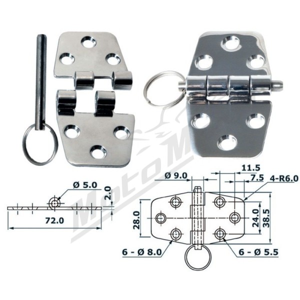 Osculati hinge w/release pin 72x38,5mm