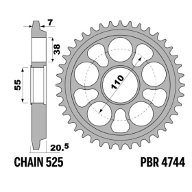 PBR Tempered C45 Steel Rear Sprocket 4744 - 525 ​​​​​​​DUCATI HYPERSTRADA / HYPERMOTARD 821-1100cc 2013-2018