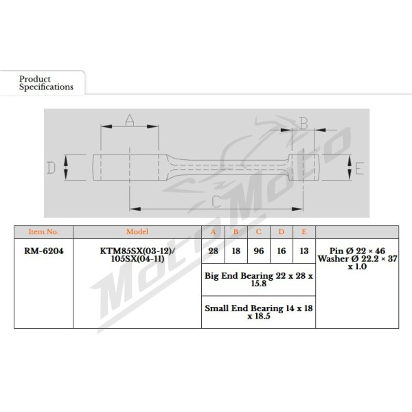 Royal Rods connecting rod KTM SX 85-105cc 03-16
