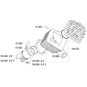 Cylinder kit POLINI (cast iron) Honda Bali / SFX / SGX / SH 50cc 2T Ø47 PIN Ø12