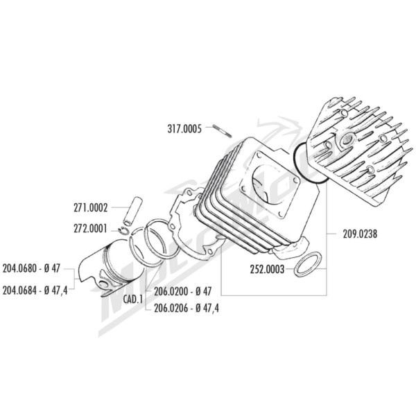 Cylinder kit POLINI (cast iron) Honda Bali / SFX / SGX / SH 50cc 2T Ø47 PIN Ø12