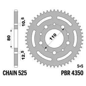 PBR Tempered C45 Steel Rear Sprocket 4350 - 525 HONDA / TRIUMPH / YAMAHA 85-1000cc 85-19