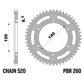 PBR Standard C45 Steel Rear Sprocket 260 - 520 ​​​​​​​HONDA XL 250 R 1984-1991