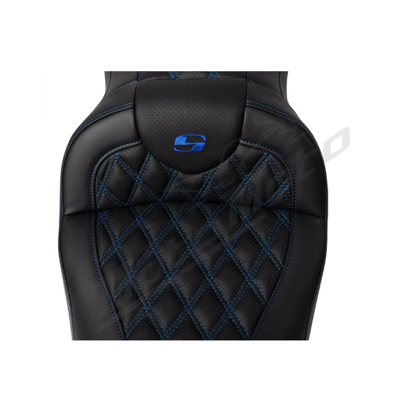 SADDLEMEN Road sofa Lattice Stitch Seat Black/Blue With Backrest Harley Davidson FLHR / FLHRC / FLHTC / FLHX / FLTRXS 1584-1923 08-23 